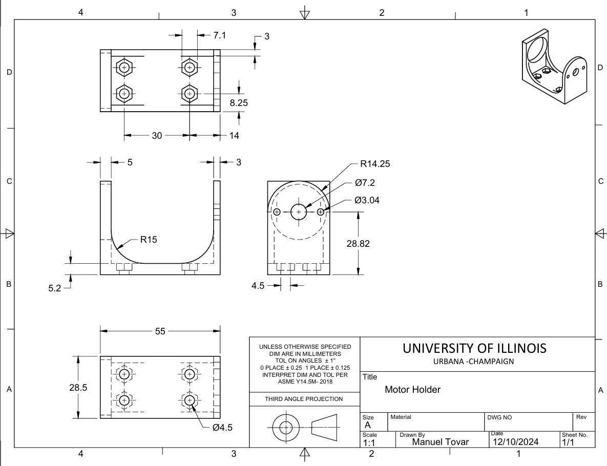 Motor mount of the autonomous rope-crawler robot.